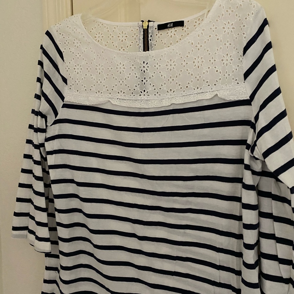 H&M Navy & White Stripe 3/4 Sleeve Shirt - Picture 2 of 3